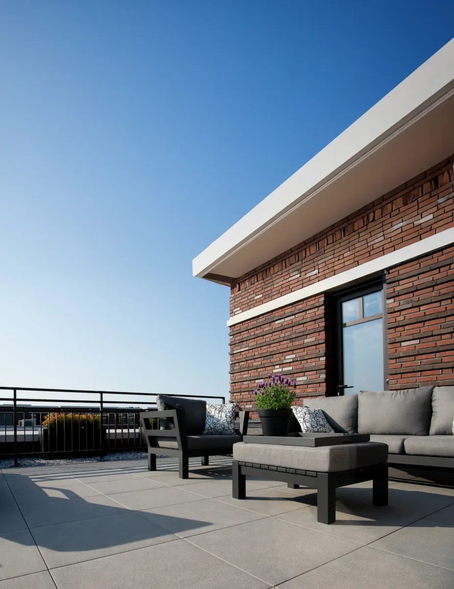 luxe dakterras met blauwe lucht